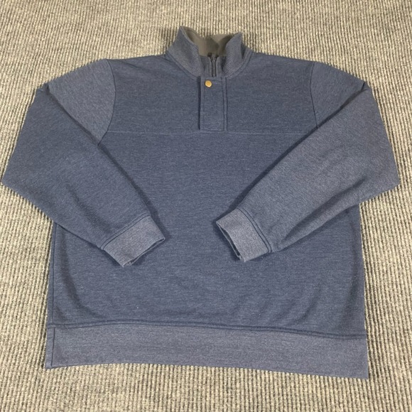 Orvis Sweater Mens Medium Blue 1/4 Zip Snap Pullover Outdoors Fishing Comfort - Picture 1 of 14